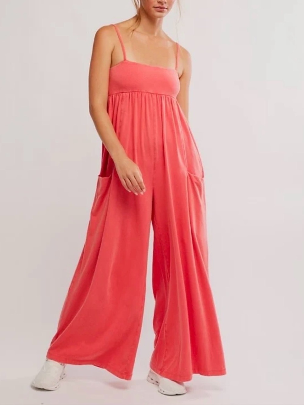 Free People FP Movement Hot Shot Strappy Onesie Coral Wide Leg Jumpsuit XL